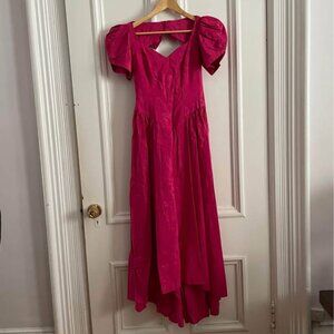 Vintage 80s Fuchsia Puff Sleeve Party Dress with Bows – Size 7/8